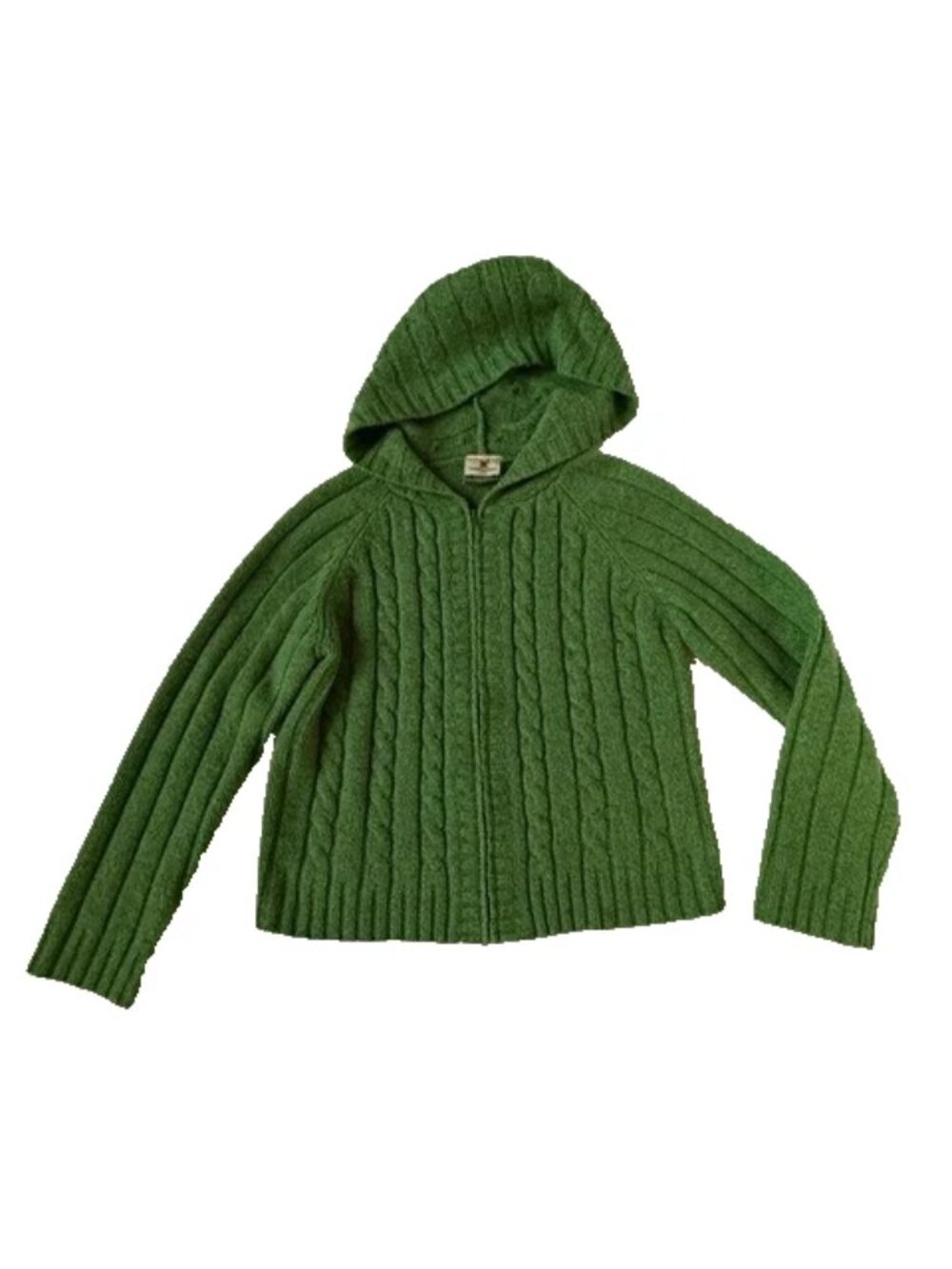 Carraig Donn Womens M Green Cardigan Sweater Zip Pure New Wool Fisherman Hood